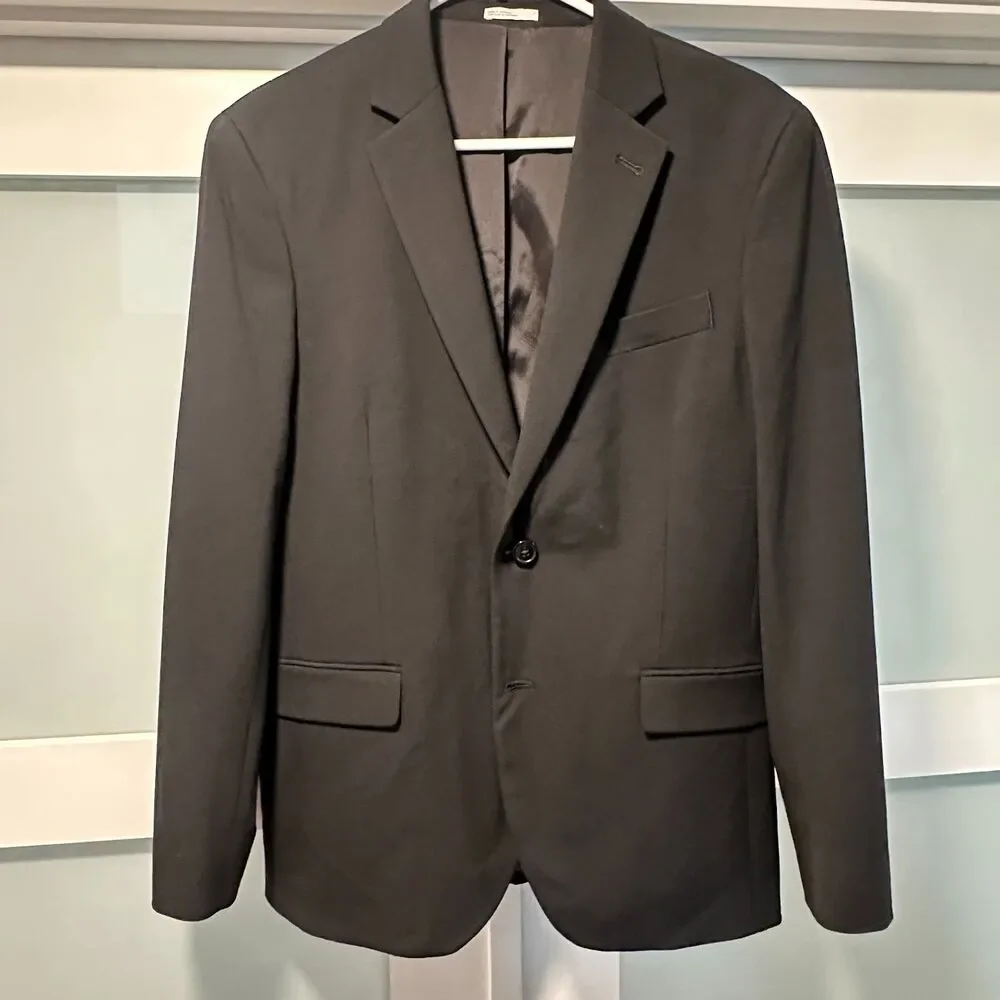 Men's Classic Black Trim Fit Suit Jacket Blazer Sport Coat Size 38S 38 S